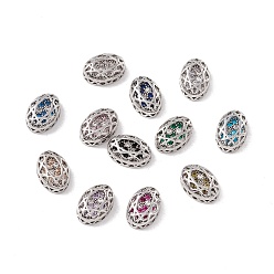 Mixed Color Eco-friendly Brass Micro Pave Cubic Zirconia Multi-strand Links, Rack Plating, Cadmium Free & Lead Free, Oval, Platinum, Mixed Color, 12x8x5mm, Hole: 1.2mm