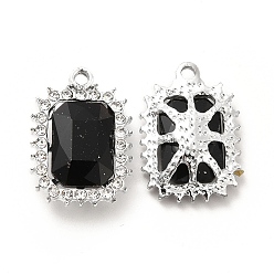 Negro Colgantes de cristal de aleación, colgante de rectángulo de diamantes de imitación de cristal, Platino, negro, 23.5x16.5x6.5 mm, agujero: 2 mm