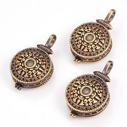 Brushed Antique Bronze Brass Locket Pendants, Flat Round, Brushed Antique Bronze, Tray: 4mm, 36.5x23x8mm, Hole: 4x6.5mm, Inner: 20.5mm