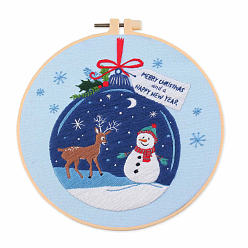 Christmas Bell Kits de broderie de thème de noël bricolage, y compris le tissu en coton imprimé, fil à broder et aiguilles, cercle à broder en plastique, Noël Bell, 200x200mm