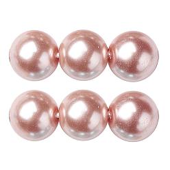 Pêche Brins de perles rondes en verre teinté écologique, Grade a, cordon en coton fileté, peachpuff, 12mm, Trou: 0.7~1.1mm, Environ 34 pcs/chapelet, 15 pouce