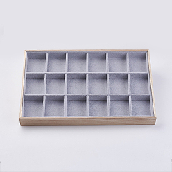 Light Grey Cuboid Wood Ornament Displays, Covered with Velvet, 18 Compartments, Light Grey, 35x24 x3.1cm