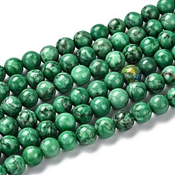 Vert Marbre naturel brins de perles, ronde, teints et chauffée, verte, 6mm, Trou: 1mm, Environ 62 pcs/chapelet, 15 pouce (38 cm)