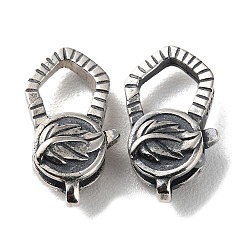 Antique Silver 925 Thailand Sterling Silver Lobster Claw Clasps, Leaf, with 925 Stamp, Antique Silver, 17.5~18.5x9.5x6mm, Hole: 1.5mm