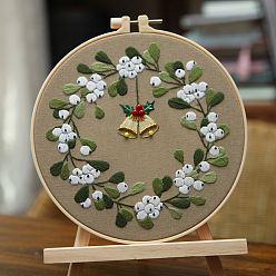 Christmas Bell Kits de inicio de bordado, incluyendo tela e hilo de bordado, aguja, hoja de instrucciones, campana de navidad, 200x200 mm
