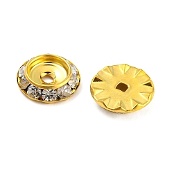 Golden Brass Crystal Rhinestone Beads, Flat Round, Golden, 13x3~3.5mm, Hole: 1.6~2mm