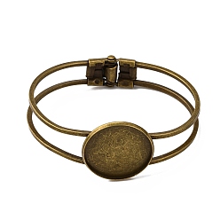 Bronze Antique Bracelet en laiton faisant, base de bracelet vide, avec des résultats de bac de fer, plat rond, bronze antique, plateau: 25 mm, 62x48 mm