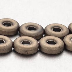 Antique Bronze Plated Electroplate Non-magnetic Synthetic Hematite Beads Strands, Frosted, Donut, Antique Bronze Plated, 8x3mm, Hole: 1mm, about 47pcs/strand, 15.7 inch