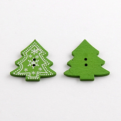 Green Holiday Buttons, 2-Hole Dyed Wooden Buttons, Christmas, Green, 31x30x2mm, Hole: 2mm