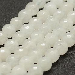 White Jade Faceted Natural White Jade Beads Strands, Round, 8mm, Hole: 1mm, about 47pcs/strand, 14 inch(35.6cm)
