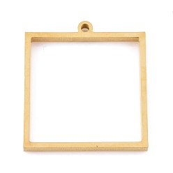 Real 24K Gold Plated Ion Plating(IP) 304 Stainless Steel Open Back Bezel Pendants, Double Sided Polishing, For DIY UV Resin, Epoxy Resin, Pressed Flower Jewelry, Square, Real 24K Gold Plated, 31x28x3mm, Hole: 2mm