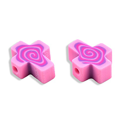 Pearl Pink Handmade Polymer Clay Beads, Cross, Pearl Pink, 12x10x4.5mm, Hole: 1.6mm