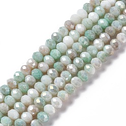 Dark Sea Green Faceted Electroplated Glass Beads Strands, AB Color Plated, Abacus, Dark Sea Green, 8~8.5x6.5mm, Hole: 1.4mm, about 66pcs/strand, 16.57 inch(42.1cm)