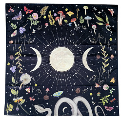 Colorful Velvet Fabric, Tarot Desk Fabric, Square with Moon & Mushroom Pattern, Colorful, 640x640mm