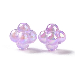 Pourpre Moyen Placage uv perles acryliques irisées arc-en-ciel, avec de la poudre de paillettes, croix, support violet, 17.5x18.5x15.5mm, Trou: 3mm