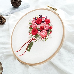 Red Flower Bouquet Pattern 3D Embroidery Starter Kits, including Embroidery Fabric & Thread, Needle, Instruction Sheet, Red, 290x290mm