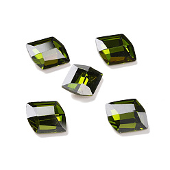 Olivine Glass Rhinestone Cabochons, Flat Back & Back Plated, Parallelogram, Olivine, 10x8.7x4.6mm