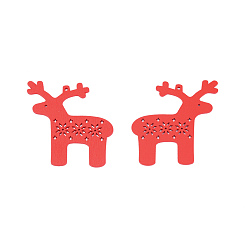 Red Christmas Theme Spray Painted Wood Big Pendants, Reindeer/Stag Charm with Hollow Snowflake, Red, 73x70x2mm, Hole: 3mm