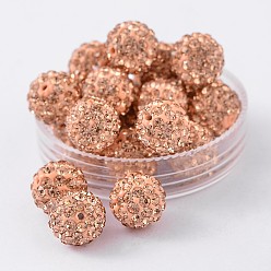 Rose Clair Perles de boule pave disco , Perles de strass d'argile polymère , Grade a, ronde, Light Peach, pp 14 (2~2.1 mm), 10 mm, Trou: 1.0~1.2mm