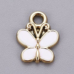 White Light Gold Plated Alloy Charms, with Enamel, Butterfly, White, 15x11.5x2mm, Hole: 2mm