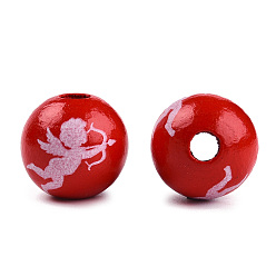 Roja Cuentas de madera pintadas en aerosol, perlas impresas, rondo, rojo, 15~16x14~15 mm, agujero: 3~4 mm