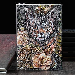 Multicolor Cuaderno de cuero pu en relieve 3d, un diario con motivos de gatos y flores, para material de oficina escolar, multicolor, 5 mm