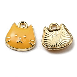 Goldenrod Golden Plated Alloy Charms, with Enamel, Cadmium Free & Nickel Free & Lead Free, Cat Shape Charms, Goldenrod, 11x11x3mm, Hole: 1.6mm