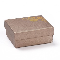 Tan Paper with Sponge Mat Necklace Boxes, Rectangle with Gold Stamping Flower Pattern, Tan, 8.7x7.7x3.65cm, Inner Diameter: 8.05x7.05cm, Depth: 3.3cm