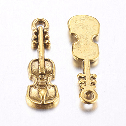 Antique Golden Tibetan Style Alloy Pendants, Lead Free and Cadmium Free, Violin, Antique Golden, 25x7.5x2mm, Hole: 2mm