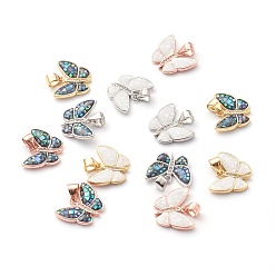 Mixed Color Brass Micro Pave Clear Cubic Zirconia Pendants, with Mixed ColorShell, Butterfly, Mixed Color, 12.5x16x2.5mm, Hole: 3.5x4mm