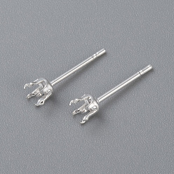 Silver 304 Stainless Steel Stud Earring Findings, Prong Settings, Silver, 15x4mm, Pin: 0.8mm
