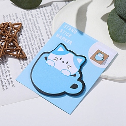 Light Sky Blue Cartoon Cup with Cat Memo Pad Sticky Notes, Sticker Tabs, for Office School Reading, Light Sky Blue, 70x68mm, 30 sheets/book