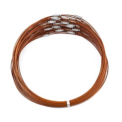 Chocolate Cuerda del collar de alambre de acero inoxidable de fabricación de la joyería diy, con cierre de tornillo de cobre, chocolate, 17.5 pulgadas x 1 mm, diámetro: 14.5 cm