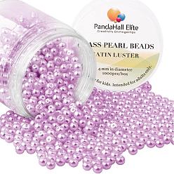 Prune 4 mm environ 1000 pcs perles de verre prune minuscule lustre satiné perles rondes en vrac dans une boîte pour la fabrication de bijoux, prune, 4~4.5mm, trou: 0.7~1.1 mm, environ 1000 / boîte