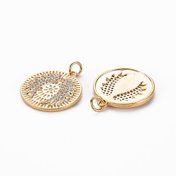 Real 18K Gold Plated Brass Micro Pave Clear Cubic Zirconia Pendants, Nickel Free, Flat Round with Wings, Real 18K Gold Plated, 21.5x19.5x2mm, Jump Ring: 5x1mm, Inner Diameter: 3mm.