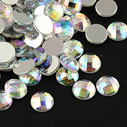 Colorful Taiwan Acrylic Rhinestone Cabochons, Flat Back and Faceted, Half Round/Dome, Colorful, 20x6mm