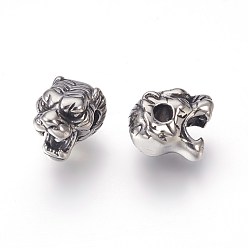Antique Silver 304 Stainless Steel Beads, Tiger, Antique Silver, 11x8x9mm, Hole: 2mm