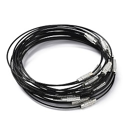 Black Steel Wire Bracelet Cords, with Alloy Screw Clasp, Ring, 0.1cm, Inner Diameter: 2-7/8 inch(7.2cm)