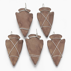 Copper Plated Electroplated Non-magnetic Synthetic Hematite Pendants, with Platinum Tone Brass Findings, Matte Style, Arrows, Copper Plated, 46~53.5x22~25x7~9.5mm, Hole: 5~6x3.5~5mm