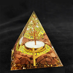 Goldsand Runa vikinga símbolo-riqueza orgonita pirámide resina mostrar decoraciones, con chips de piedra dorada natural en el interior, para el escritorio de la oficina en casa, 50~60 mm