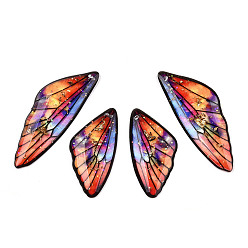 Sienna Transparent Resin Wing Pendants Set, with Gold Foil, Butterfly Wing Charms, Sienna, 29.5~39.5x14.5x2.5mm, Hole: 0.8mm, 2 pairs/set