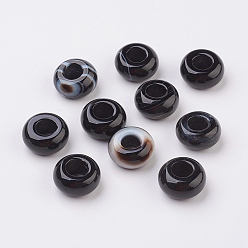 Agate Noire Agate noire naturelle mélangée au hasard et perles européennes en agate à bandes, Perles avec un grand trou   , rondelle, teint, 12x6mm, Trou: 5mm