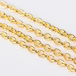 Oro Cadenas de cable de hierro, para la fabricación de la joyería diy, con carrete, sin soldar, oval, sin plomo, dorado, 3x2x0.5 mm, aproximadamente 328.08 pies (100 m) / rollo