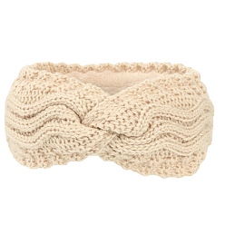 Blanched Almond Polyacrylonitrile Fiber Yarn Warmer Headbands with Velvet, Soft Stretch Thick Cable Knit Head Wrap for Women, Blanched Almond, 245x100mm