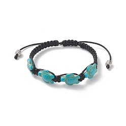 Turquoise Synthetic Turquoise(Dyed) Tortoise Braided Bead Bracelet for Women, Turquoise(Dyed), Inner Diameter: 2~3-5/8 inch(5.1~9.2cm)