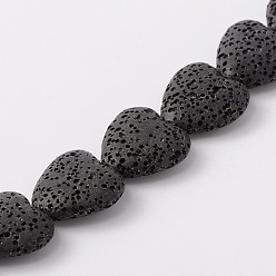 Black Synthetic Lava Rock Bead Strands, Heart, Dyed, Black, 20x20x7mm, Hole: 1mm, about 20pcs/strand, 15.3 inch