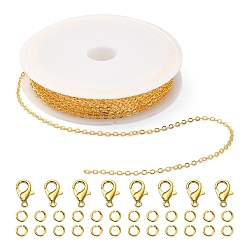 Doré  Diy 3m kit de fabrication de bijoux en chaîne de câbles en laiton, avec 30pcs anneaux ouverts en laiton avec 10pcs fermoirs à griffes de homard en alliage de zinc, or, maillon de chaîne: 2x1.8x1.2mm