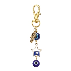 Star Alloy Enamel Pendant Decorations, Resin Beads and Swivel Lobster Claw Clasps Charm, Hamsa Hand, Star, 84mm