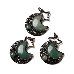 Green Aventurine Natural Green Aventurine Big Pendants, Star & Moon Charms, with Red Copper Plated Brass Findings, Cadmium Free & Lead Free, 57~58.5x44.5~45.5x8~8.5mm, Hole: 6mm