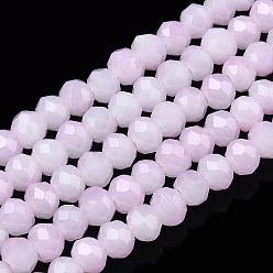 Plum Two-Tone Imitation Jade Glass Beads Strands, Faceted, Rondelle, Plum, 8x7mm, Hole: 1.5mm, about 65~66pcs/strand, 16.06 inch~16.34 inch(40.8~41.5cm)
